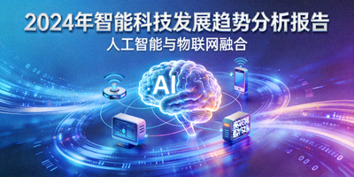 2024年智能科技发展趋势分析报告封面图，展示人工智能与物联网融合